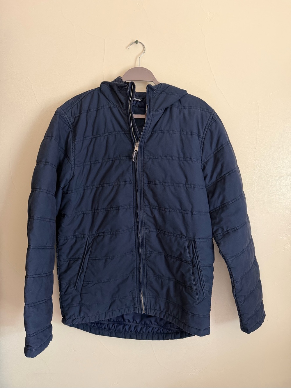 Vintage Men's Navy Quilted Hooded Jacket